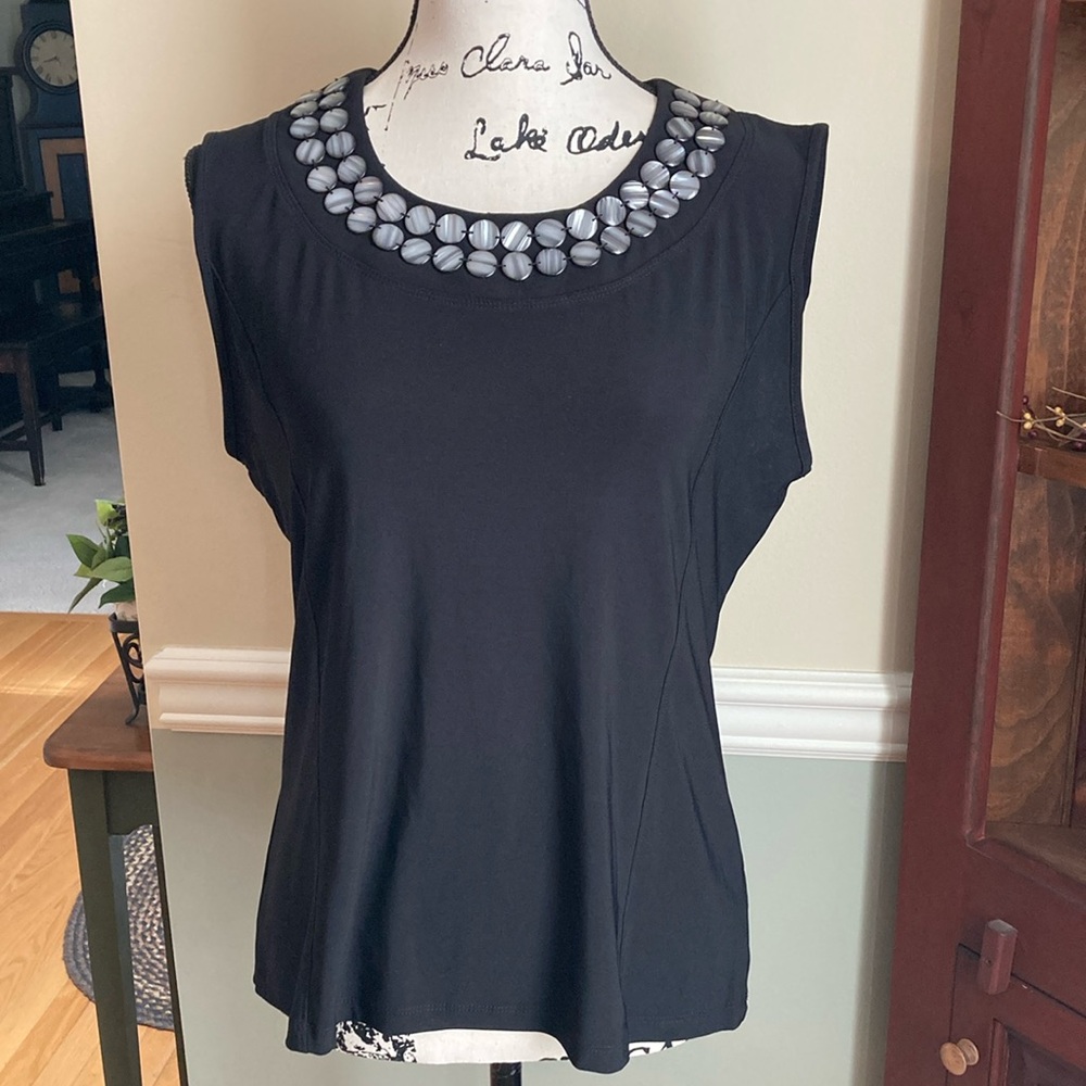 JM Collections black knit sleeveless top